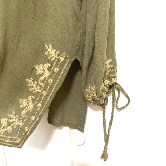 LUCKY and COCO Summer Cover Up Tunic Mini Dress Olive Green Gold Womens Large - Picture 10 of 16